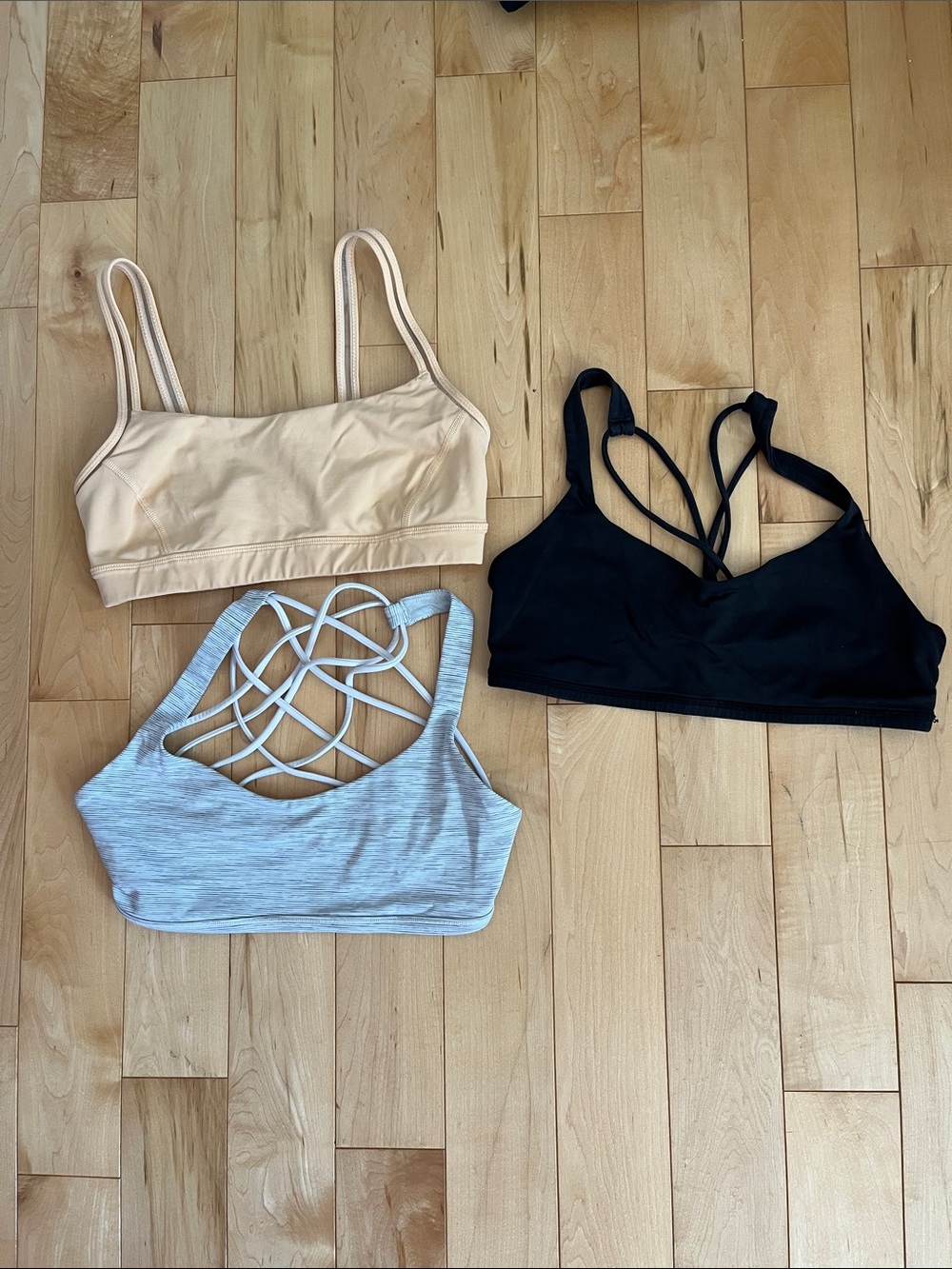 lululemon athletica Strappy Sports Bra Trio - Black, Nude & Heather Light Gray
